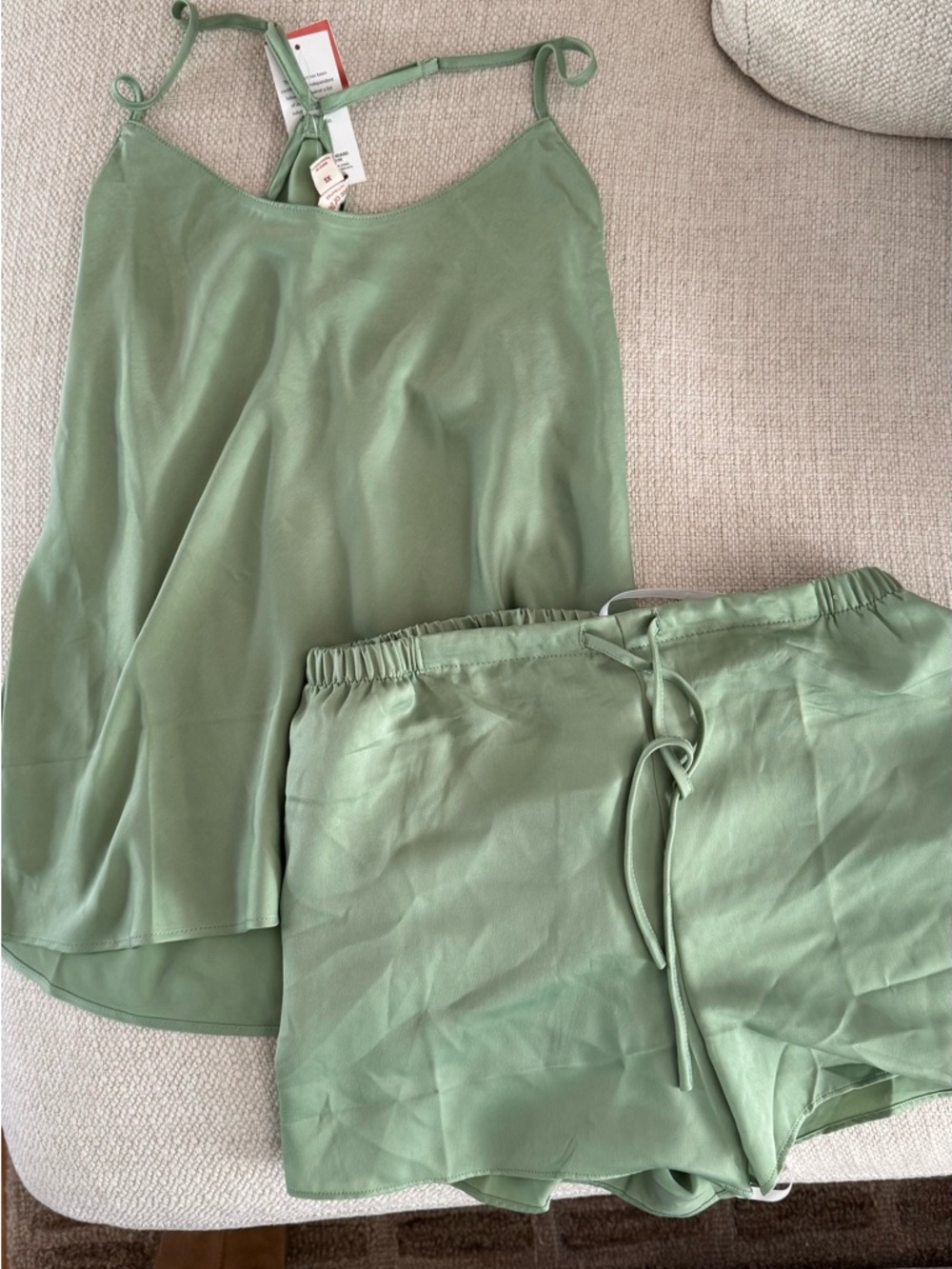 Silky Spaghetti-Strap Cami & Shorts Sleep Set - Sage Green